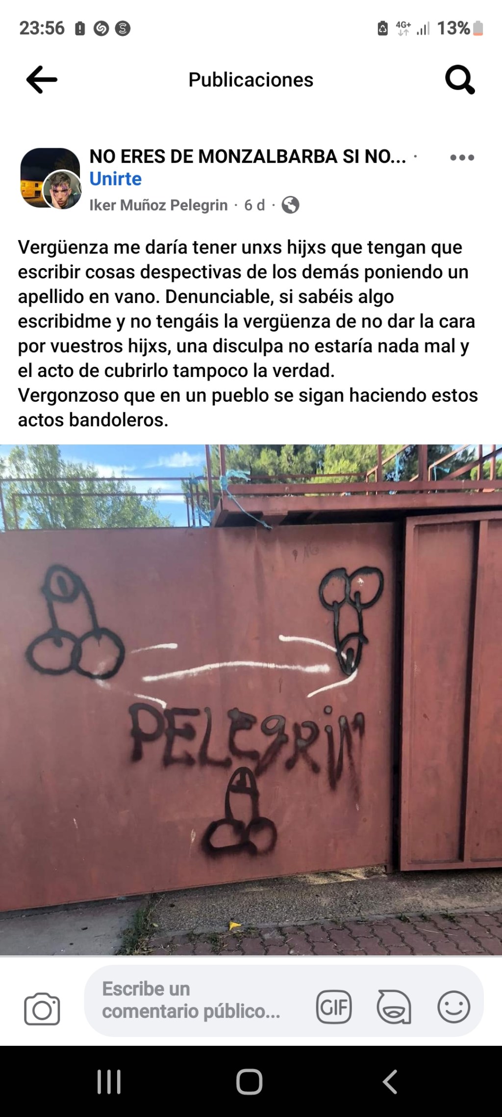 Otro grafiti, está vez homofóbico, en las paredes de uno de los corrales de vacas de Monzalbarba