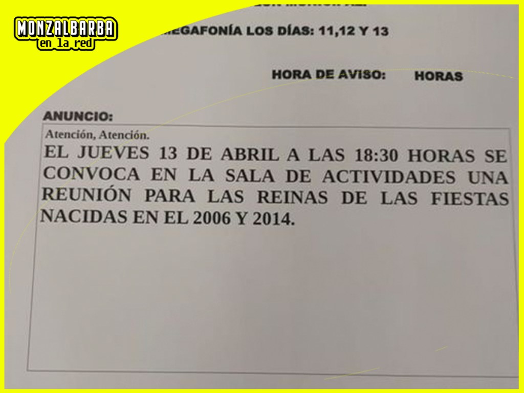 Convocan reunión para Reinas de Fiestas del 2006 y 2014 en la sala de&nbsp;actividades