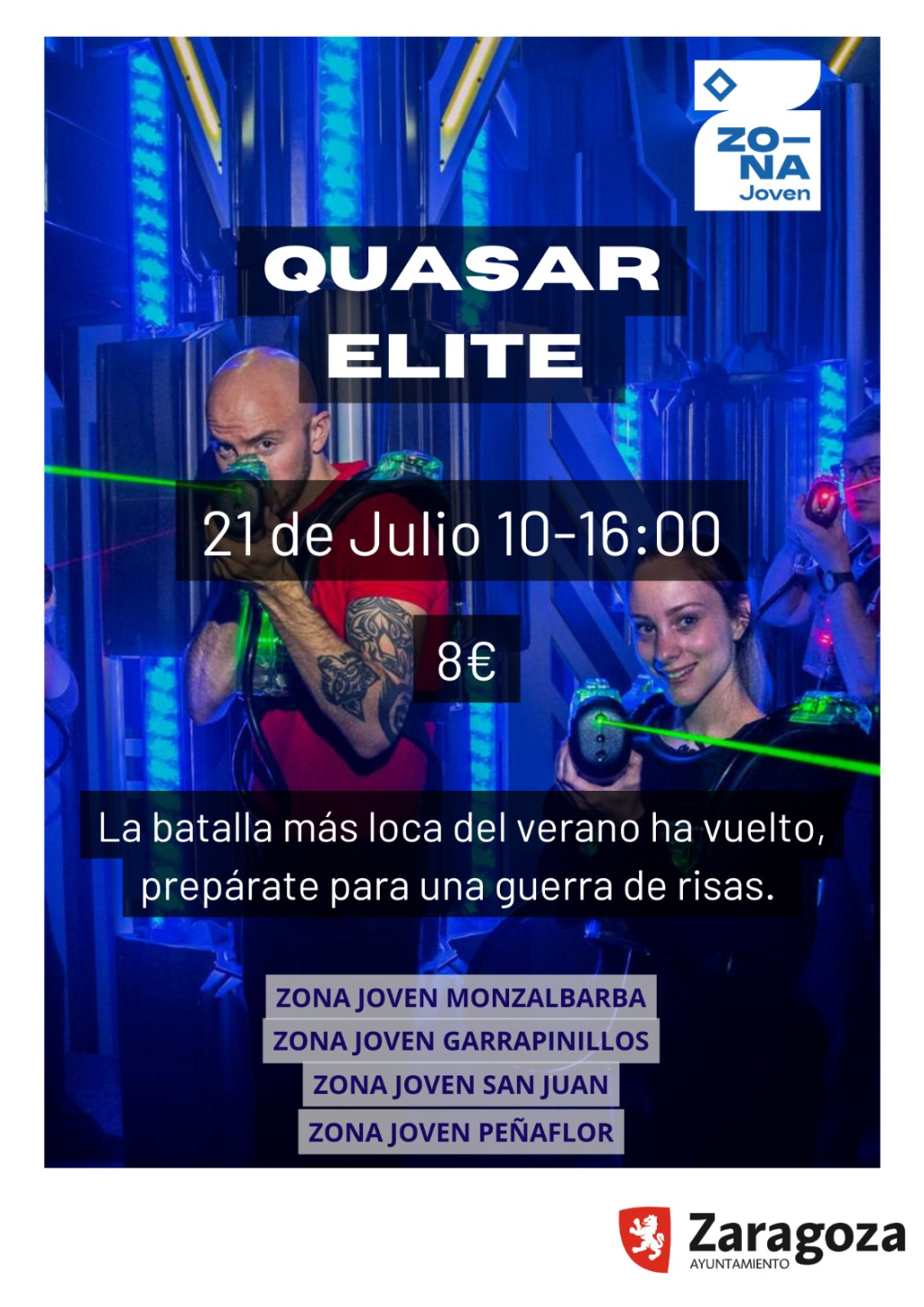 Zona Joven Monzalbarba organiza una salida a Quasar Elite Zaragoza. La batalla de risas más loca del verano el 21 de&nbsp;julio