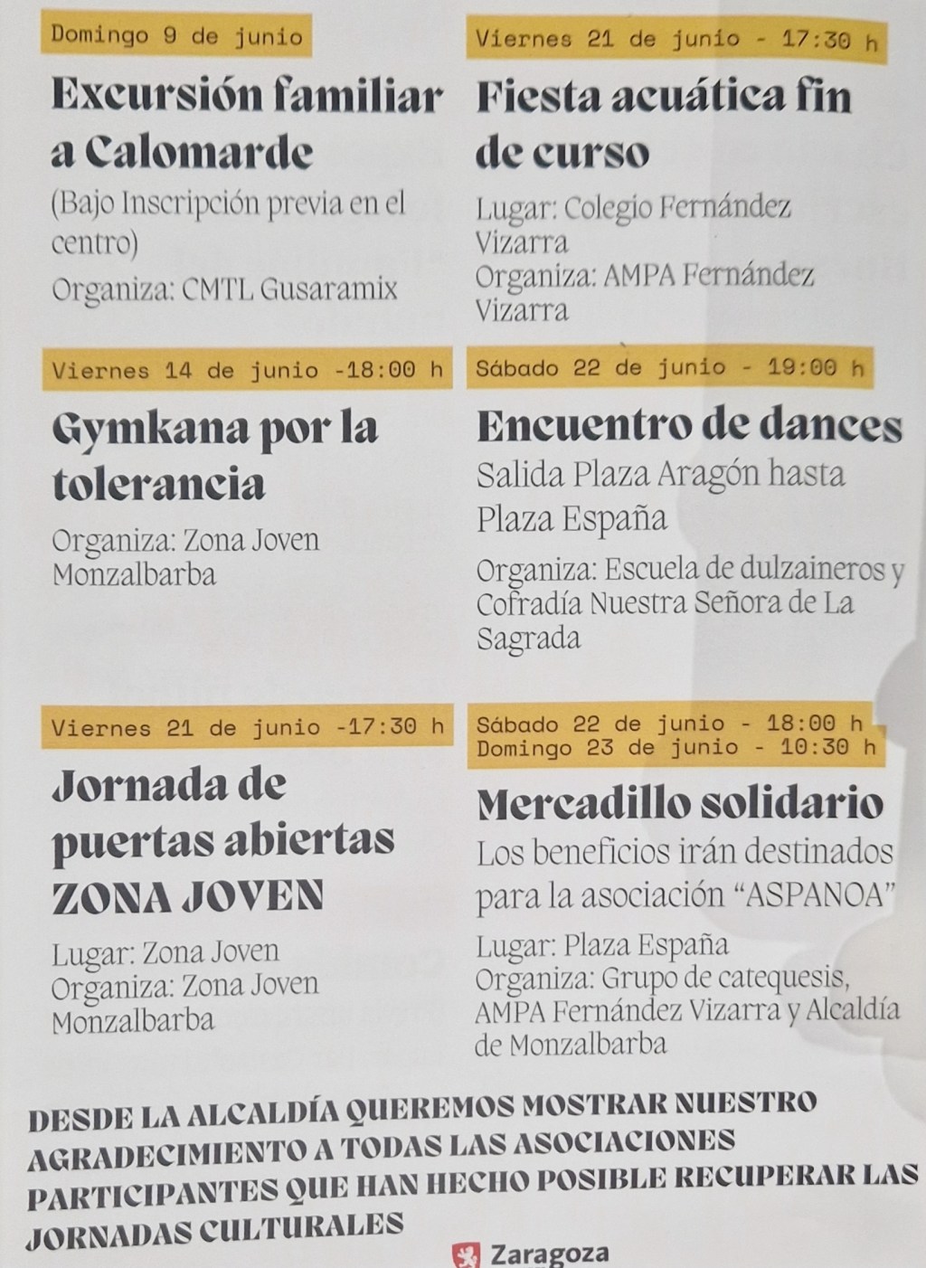 Programación Jornadas Culturales Monzalbarba 2024 MAYO –&nbsp;JUNIO