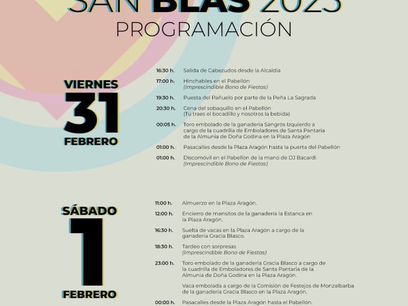 Programa de Fiestas de Febrero 2025 en Monzalbarba en honor a San&nbsp;Blas