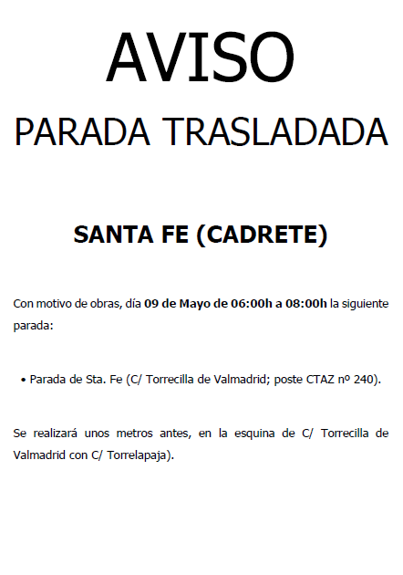 [L411B] PARADA TRASLADADA POR OBRAS EN AV SANTA FE,&nbsp;CADRETE