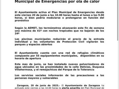 Plan municipal de emergencia por ola de&nbsp;calor